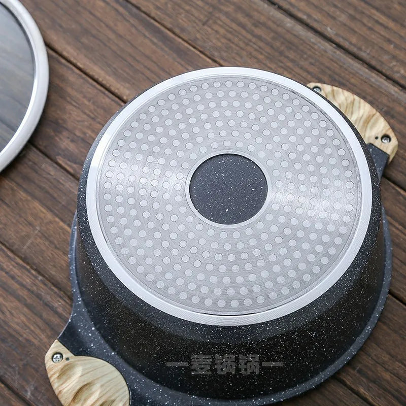 Korean medical stone paste soup noodle stew cooking pot double ears stewpan hot pot household cooker wood handle glass cover lid
