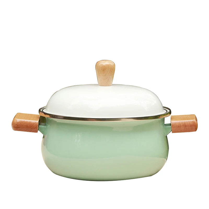 Jpanese enamel porcelain milk pot baby food small stewpan soup noodle health pot wood handle gas induction cooker