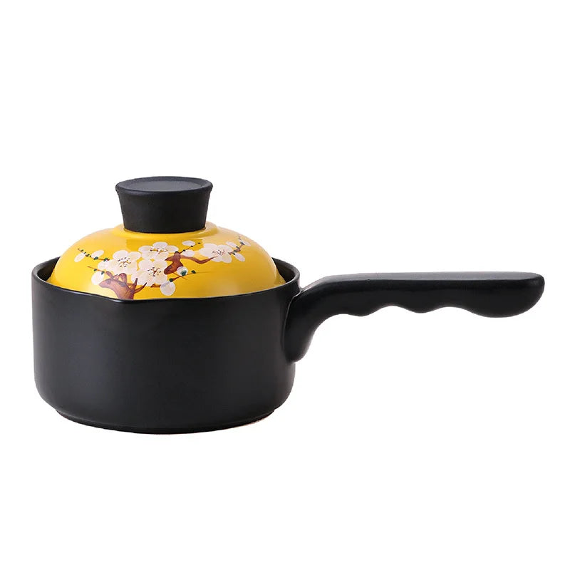 Cherry blossom ceramic baby auxiliary pot ceramic small dairy pot household single handle casserole non-stick soup stewpan