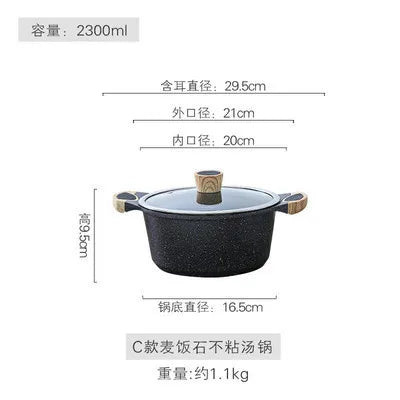 Korean medical stone paste soup noodle stew cooking pot double ears stewpan hot pot household cooker wood handle glass cover lid