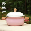 Jpanese enamel porcelain milk pot baby food small stewpan soup noodle health pot wood handle gas induction cooker