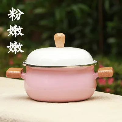 Jpanese enamel porcelain milk pot baby food small stewpan soup noodle health pot wood handle gas induction cooker