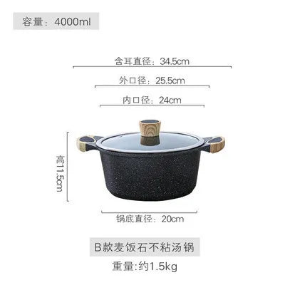 Korean medical stone paste soup noodle stew cooking pot double ears stewpan hot pot household cooker wood handle glass cover lid