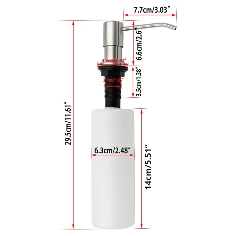 Stainless Steel Kitchen Sink Countertop Soap Dispenser Built in Hand Soap Dispenser Pump, Large Capacity 13 OZ Bot