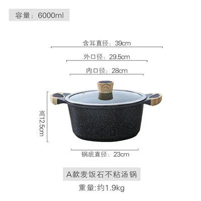 Korean medical stone paste soup noodle stew cooking pot double ears stewpan hot pot household cooker wood handle glass cover lid