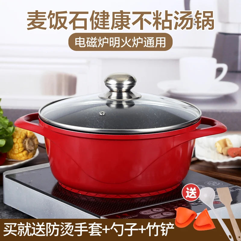 Household thickened medical stone non-stick soup stew pot aluminum alloy hot pot electromagnetic cooker pan stewpan fondue