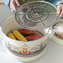 Large capacity vintage enamel steamer rice soup stew pot porcelain enameled steamer pan saucepan stewpan induction cooker 23L