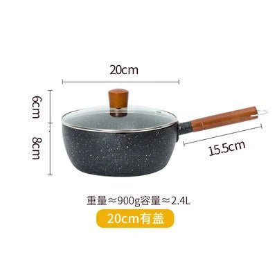 Japanese snow pan baby food small milk pot household non stick cooking noodle soup rice stewpot wood handle stewpan saucepot