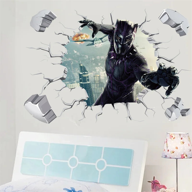 3D  Avengers Black Panther wall stickers  living room bedroom wall decoration Marvel movie poster wall stickers for kids rooms