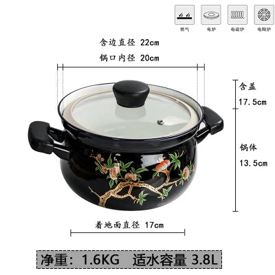 Enamel thickened soup pot retro nostalgic classic gold depicting anti scalding handle pan anti overflow type household stewpan