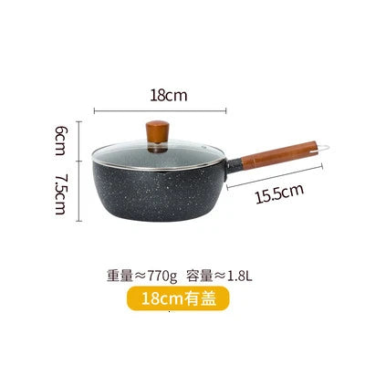 Japanese snow pan baby food small milk pot household non stick cooking noodle soup rice stewpot wood handle stewpan saucepot