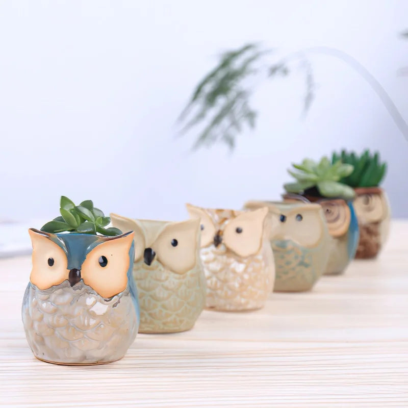European Owl Animal Thumb Small Flower Pot Creative Succulent Plant Pot Personality Ceramic Crafts Office Home Decoration