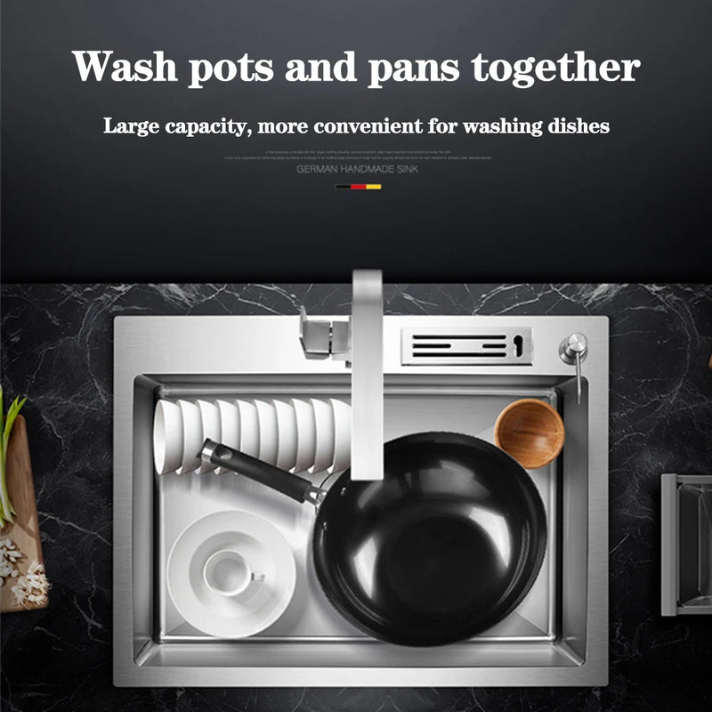 DQOK Stainless Steel Kitchen Sink Slot Dish Basin Kitchen Sink Drain Basket And Drain Pip Rectangular