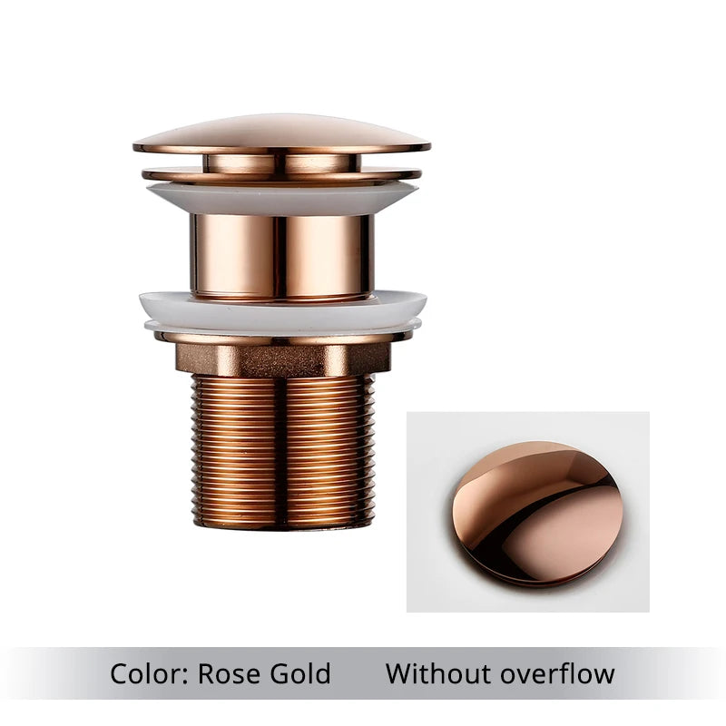 Pop Up Drain Button Bathroom Sink Plug Drainer Siphon Waste Stopper Wash Basin Faucet Accessory Washbasin Pipe Black Gold Rose