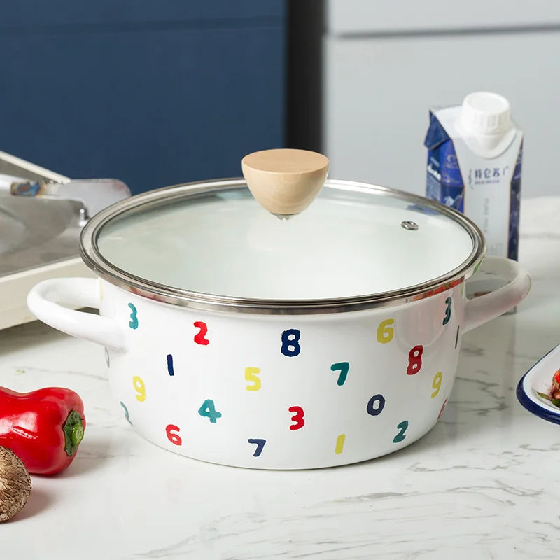 Japanese enamel porcelain double ear thickened soup rice milk pot  stew mini hot pot induction cooker stewpan pan saucepan