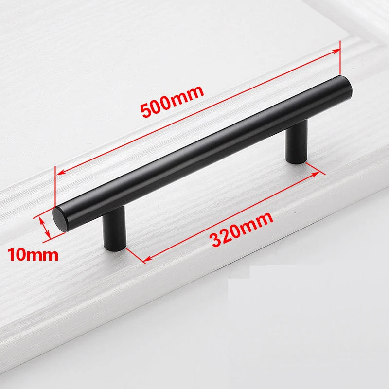 Furniture Handles Wardrobe Door Pull Stainless Steel Drawer Handle T Bar Straight Kitchen Long Cabinet Closet Knob Black Silver