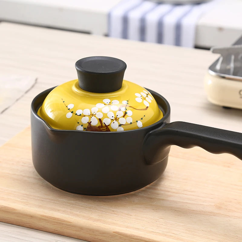 Cherry blossom ceramic baby auxiliary pot ceramic small dairy pot household single handle casserole non-stick soup stewpan