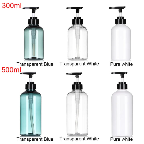 300/500ml Refillable Clear Empty Bottle Soap Liquid Shower Gel Shampoo Dispenser Bottles with Press Pump Lotion Bottle Reusable
