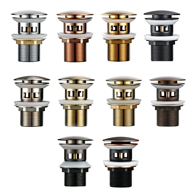 Pop Up Drain Button Bathroom Sink Plug Drainer Siphon Waste Stopper Wash Basin Faucet Accessory Washbasin Pipe Black Gold Rose