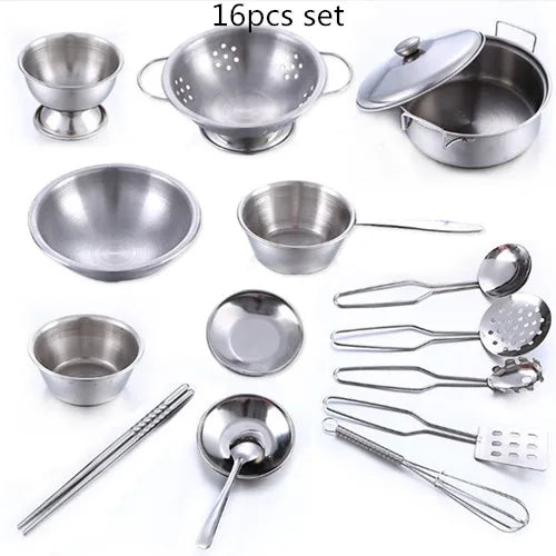 Stainless Steel Funny Kids Simulation Kitchen Toys Cooking Cookware Children Kitchen Tableware Pretend Role Play Toy for Kids