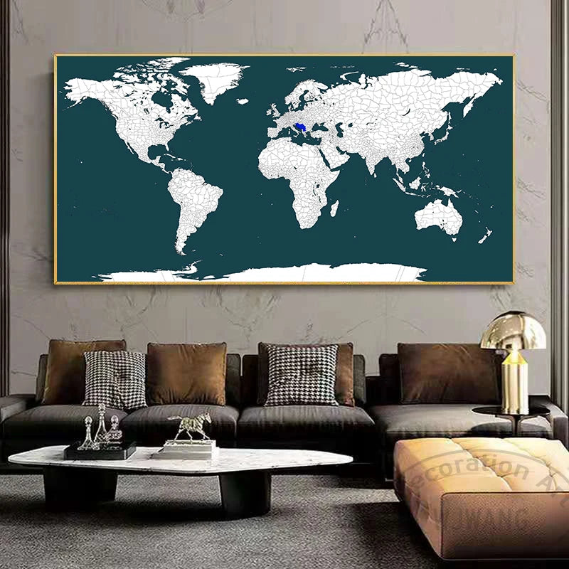 Modern Art World Map Posters Prints HD Printed Non-woven Canvas Painting Wall Picture Canvas Poster Wall Decor Living Room Decor