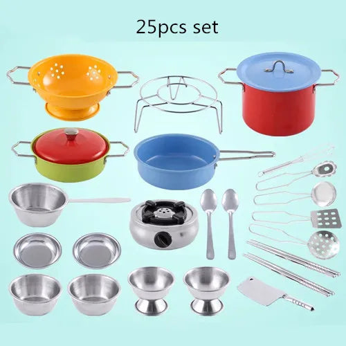 Stainless Steel Funny Kids Simulation Kitchen Toys Cooking Cookware Children Kitchen Tableware Pretend Role Play Toy for Kids