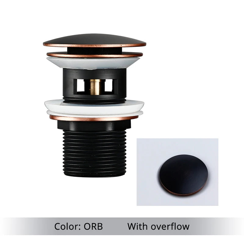 Pop Up Drain Button Bathroom Sink Plug Drainer Siphon Waste Stopper Wash Basin Faucet Accessory Washbasin Pipe Black Gold Rose