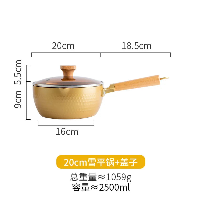 Japanese non stick snow pan thickened baby milk cooking auxiliary small household soup rice noodle pot stewpan glass lid