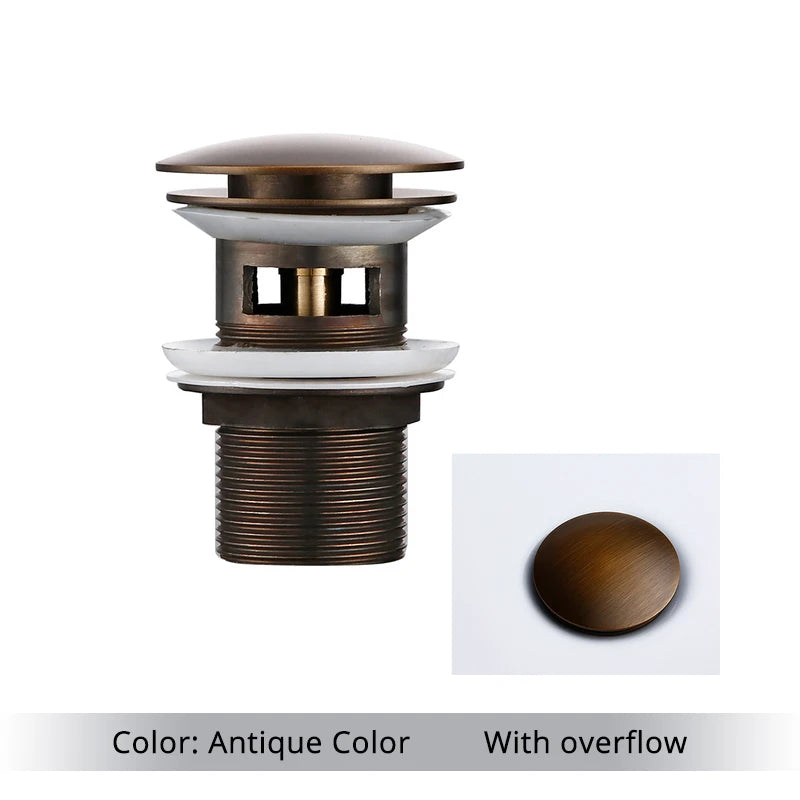 Pop Up Drain Button Bathroom Sink Plug Drainer Siphon Waste Stopper Wash Basin Faucet Accessory Washbasin Pipe Black Gold Rose