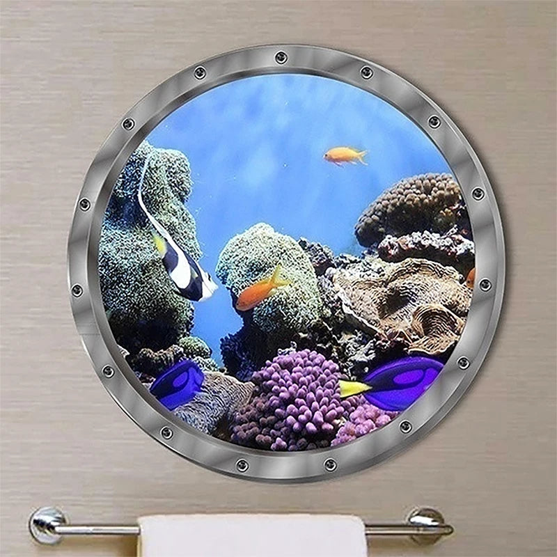 Bathroom Pvc Decals Underwater Fish Wall Stickers Waterproof Capybara Dolphin Tortoise Stickers Washing Machine Decoration