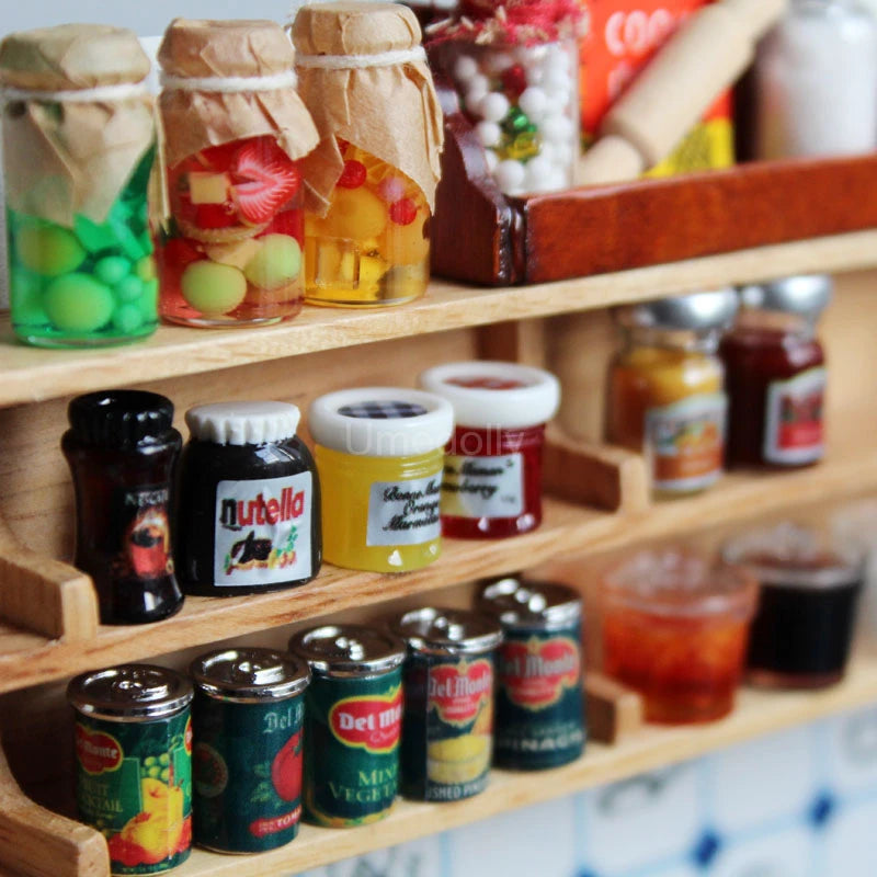 1/12 Scale Miniature Dollhouse Kitchen Seasoning Mini Jam Canned Fruit Food for BJD OB11 Doll Toy for Girl