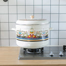 Large capacity vintage enamel steamer rice soup stew pot porcelain enameled steamer pan saucepan stewpan induction cooker 23L