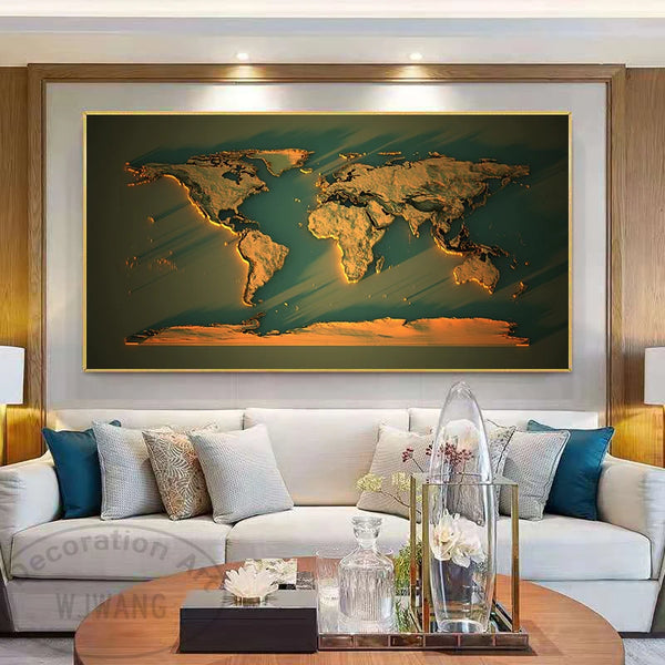 Modern Art World Map Posters Prints HD Printed Non-woven Canvas Painting Wall Picture Canvas Poster Wall Decor Living Room Decor