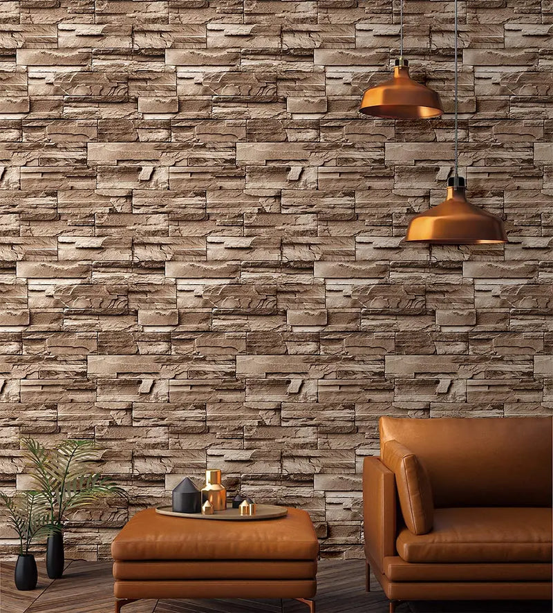 Light Brown Brick Self Adhesive Wallpaper Stone Peel And Stick Wallpaper Faux Brick Vinyl 3D Wallpaper For Home Decor Stickers