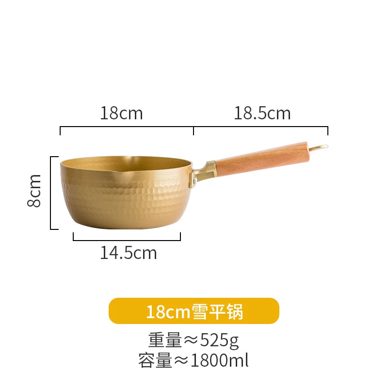 Japanese non stick snow pan thickened baby milk cooking auxiliary small household soup rice noodle pot stewpan glass lid