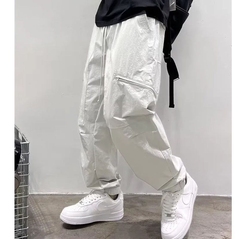 Autumn Fashion Outdoor Functional Workwear Casual Pants For Men New Simple Solid Color Loose Fitting Leg Binding Handsome Pants