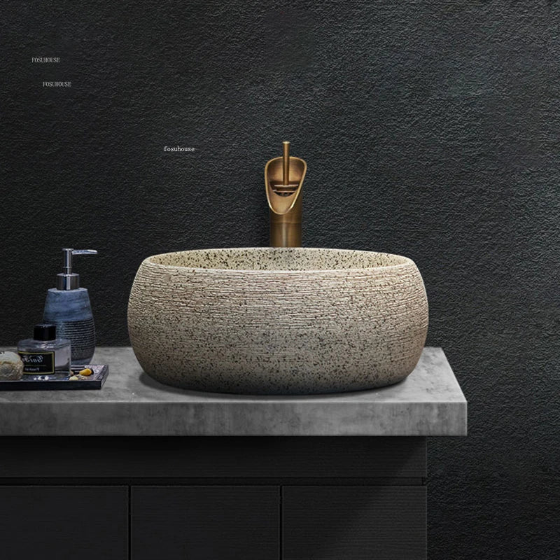 Modern Countertop Basin Vintage Bathroom Sinks Simple Ceramic Oval Washbasins Luxury Square Bathroom Washbasins Kitchen Sink GL