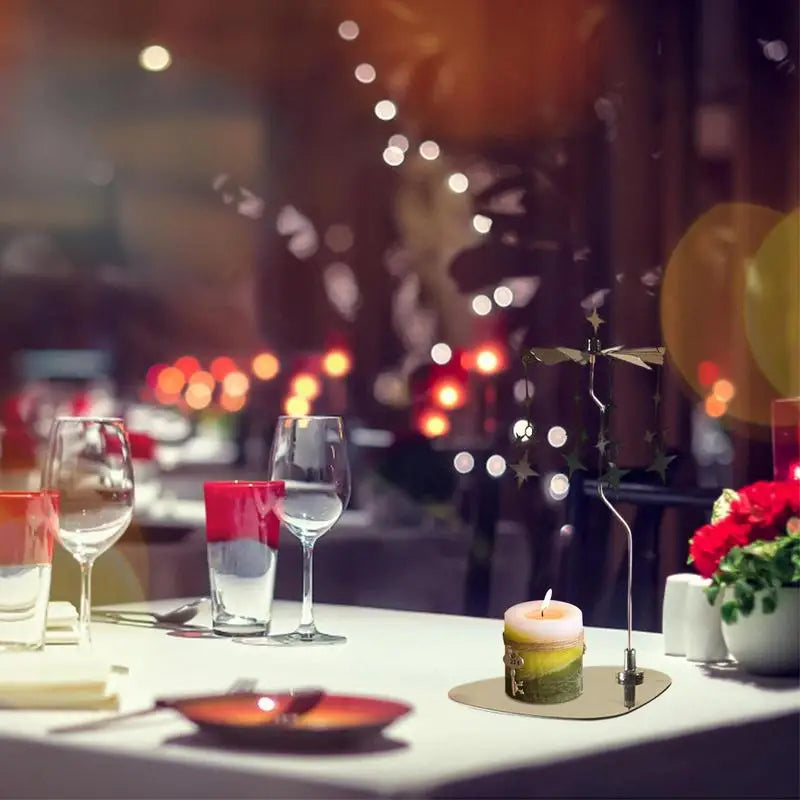 Rotary Candle Holder Metal Spinning Candle Holder With Tray Rotating Candlestick Set Stainless Steel Aromatherapy Wind Chime