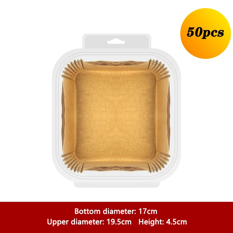 50/100pcs Air Fryer Disposable Paper Liner Non-Stick Mat Steamer Round Square Paper Baking Mats Kitchen Baking AirFryer Tools