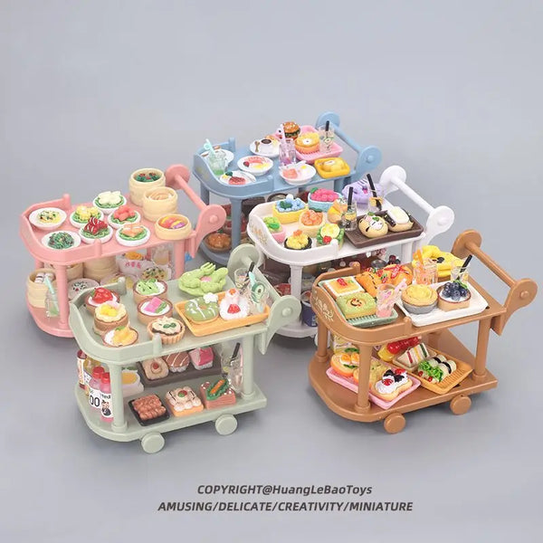 Children's Play House Food Cart Trolley Toy Miniature Food Play Kitchen Set Food Ornaments Doll House Model Educational Toys