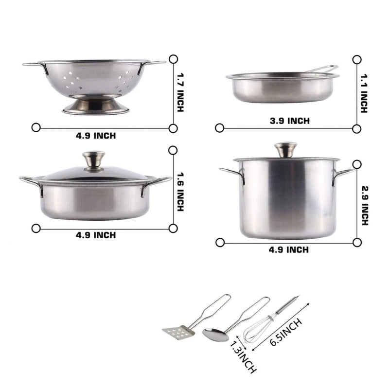Stainless Steel Kids House Kitchen Toy Children Pretend Play Cookware Set