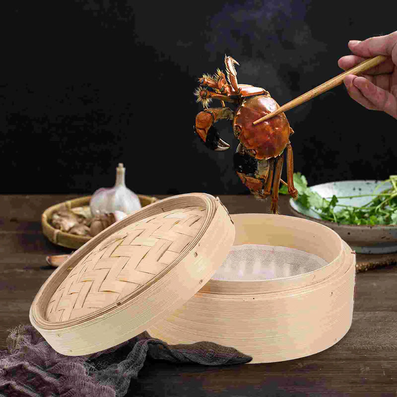 2 Pcs Chinese Dim Sum Cookers Household Lotus Leaf Rice Steamers Wooden Bamboo Steaming Tray Cooking Tools with Cover 8 Inch