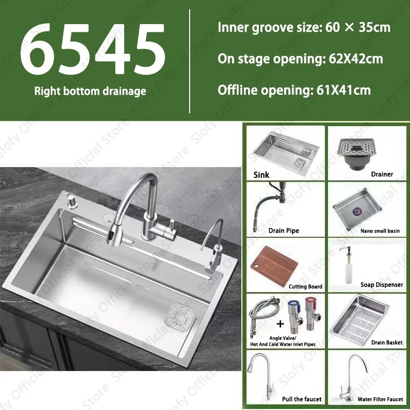 304 Stainless Steel Multifunctional Kitchen Sink Large Capacity Single Bowl Vegetable Workstation Wash/Cut/Drain in One Full Set