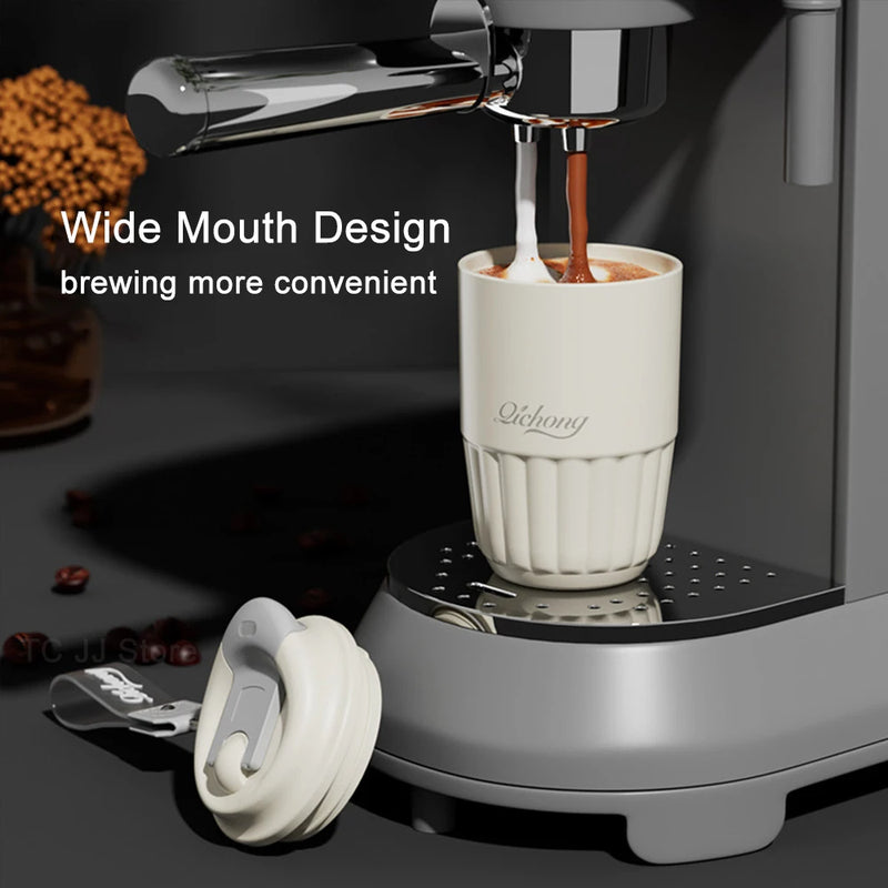 410ml Ceramic Liner Thermos Coffee Cup Double Wall Stainless Steel Vacuum Insulated Thermos For Coffee Thermal Mug Tumbler Gift