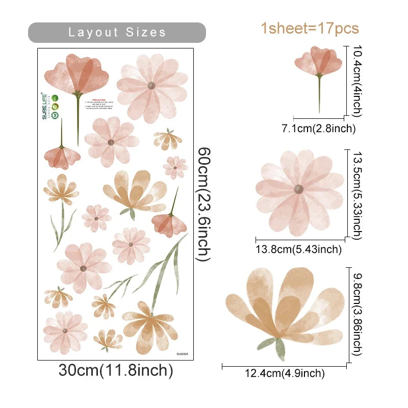 Flowers Wall Stickers for Bedroom Living Decor Wall Decals Girls Room Decorative Wall Stickers Baby Nursery Room Kids Room