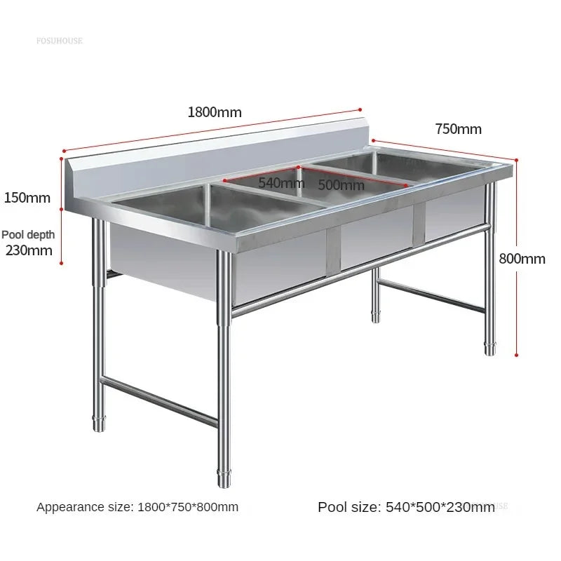 Stainless Steel Kitchen Sinks Washing Sink with Bracket Multifunctional Sinks for Restaurant Commercial Floor Dishwashing Sinks