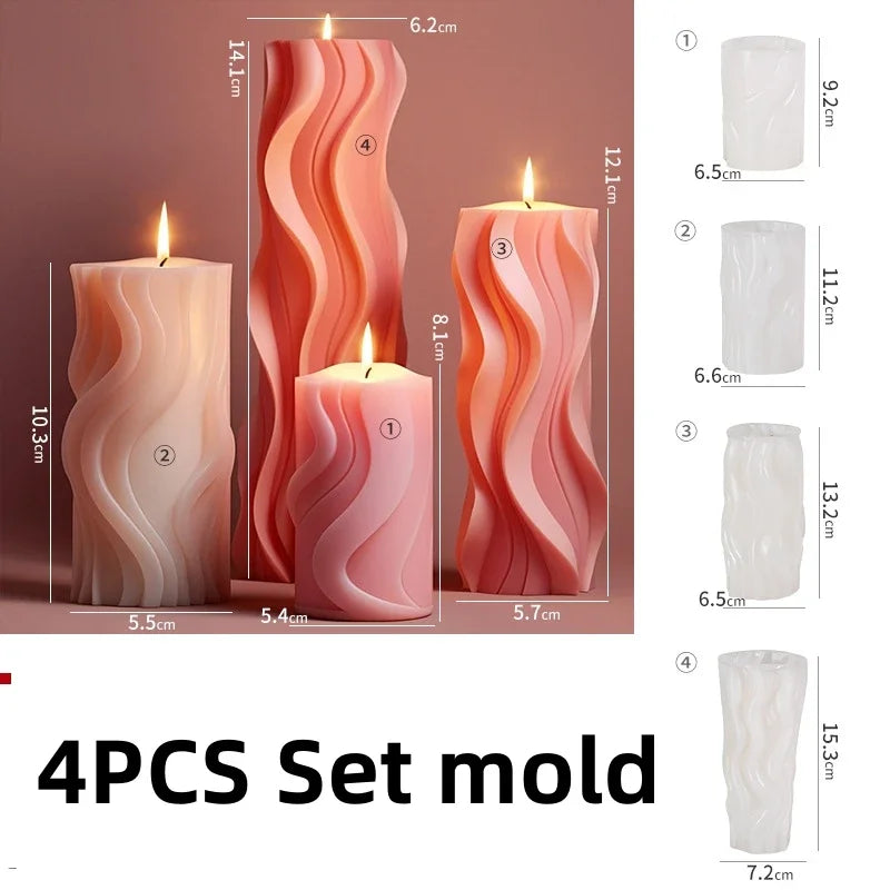 Wave cylindrical candle silicone mold with irregular geometric shape twisted stripes cylindrical candle mold resin gypsum mold
