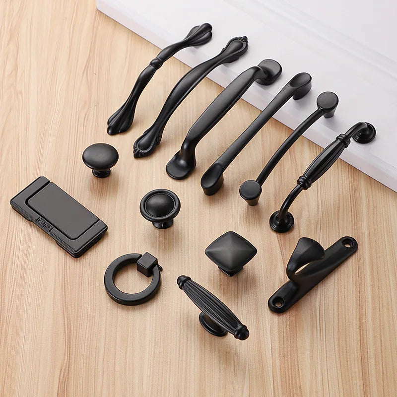 Aluminum Alloy Black Cabinet Handles American Style Solid Kitchen Cupboard Pulls Drawer Knobs Furniture Handle Hardware
