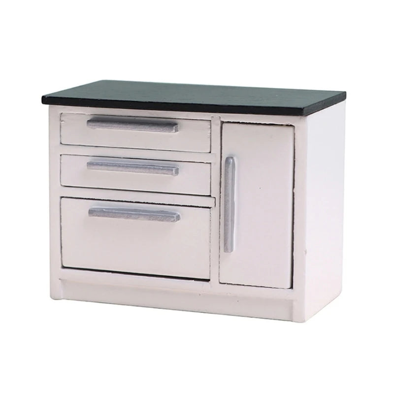 1:12 Miniature Houses Furniture Kitchen Cabinet Sink Stove Cupboard Decor