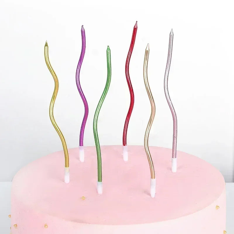 6Pcs/set Curved Cake Candles Birthday Baby Shower Gender Reveal Cupcake Decorating Candle Toppers Wedding Party Decorative